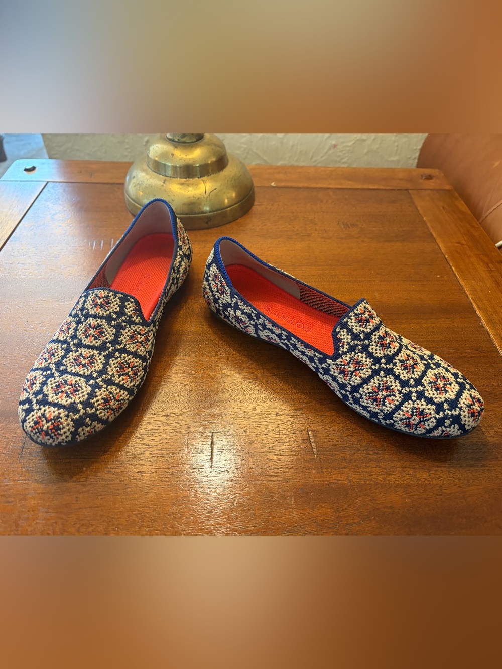 Rothy's Navy Patterned Slip-On Flats with Red Insole